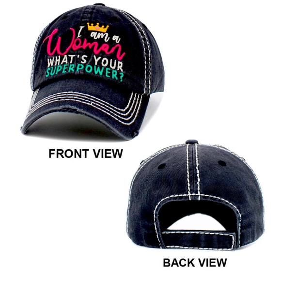 Distressed Adjustable Denim Baseball Cap for Ladies, Embroidered Patch Ball Cap - Picture 4 of 4
